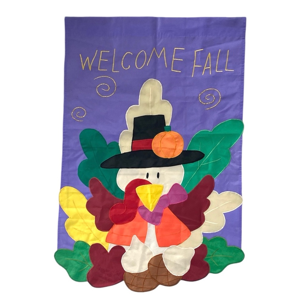 Yard Flag - Welcome Fall Turkey and autumn leaves (A7)
